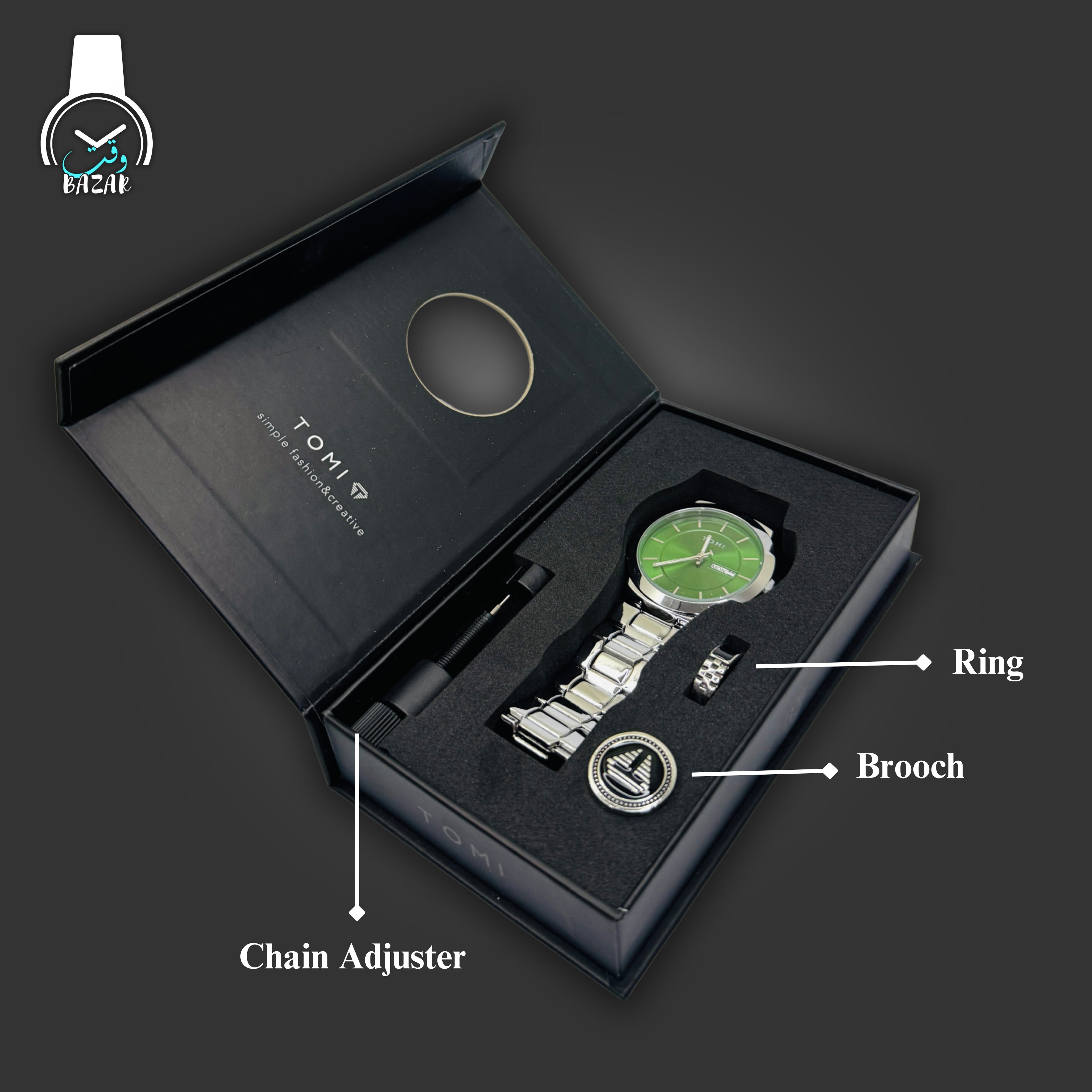 TOMI T-303 business watch on wrist with formal shirt – lifestyle shot